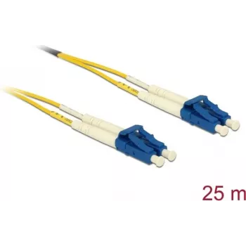 Optiskās šķiedras kabelis DELOCK 80158 OS2 25 m, 2x LC uz 2x LC, 9 µm, pilnais duplekss, dzeltens/zils