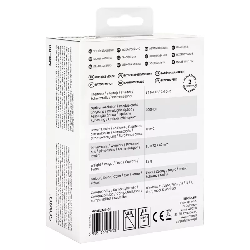 Savio MB-06 pele Universāla Piemērota abām rokām Bluetooth 3800 DPI