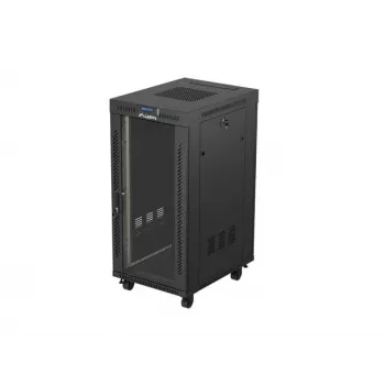 Tīkla statīva skapis LANBERG 19 collu 24U 600x800 mm melns ar stikla durvīm un LCD izgriezumu (plakanais iepakojums) v2