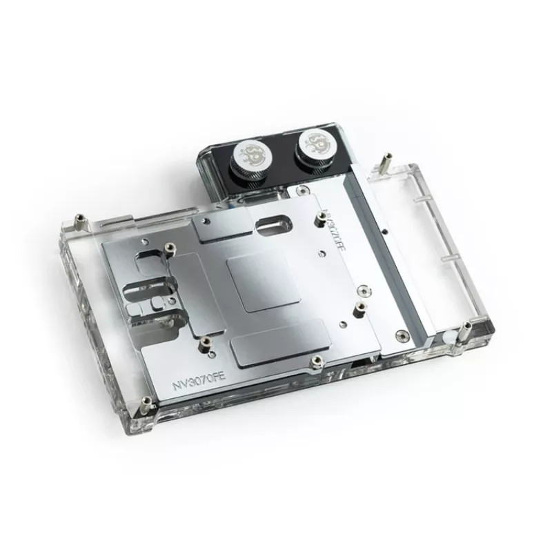 BitsPower Classic VGA ūdens bloks BP-VG3070FE — 125×171,4×28,4 mm, 3‑pin RGB, melns/sudraba/caurspīdīgs