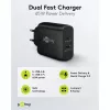 USB-C divkāršais ātrais lādētājs, PD, GaN, 65 vati (melns, 1x USB-C, 1x USB-A, Power Delivery)
