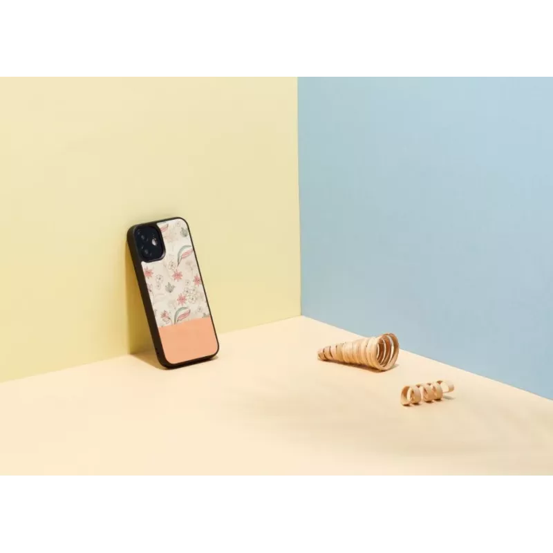 Aizsargājošs telefona maciņš Man and Wood iPhone 12 mini — rozā zieds uz melna