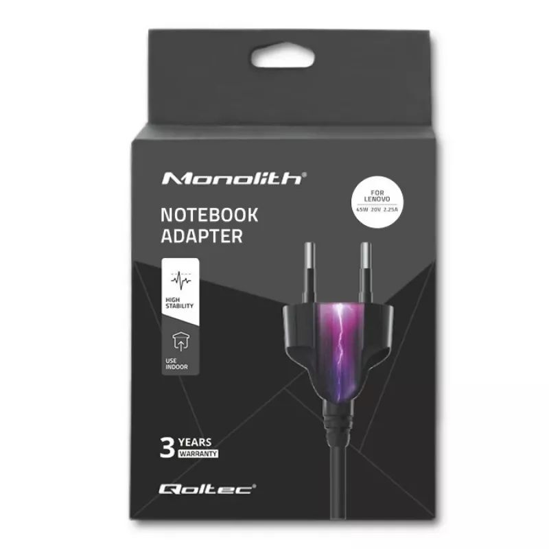 klēpjdatora tīkla adapteris Qoltec Lenovo 45W 20V 2.25A Slimtip + pin 50098.45W