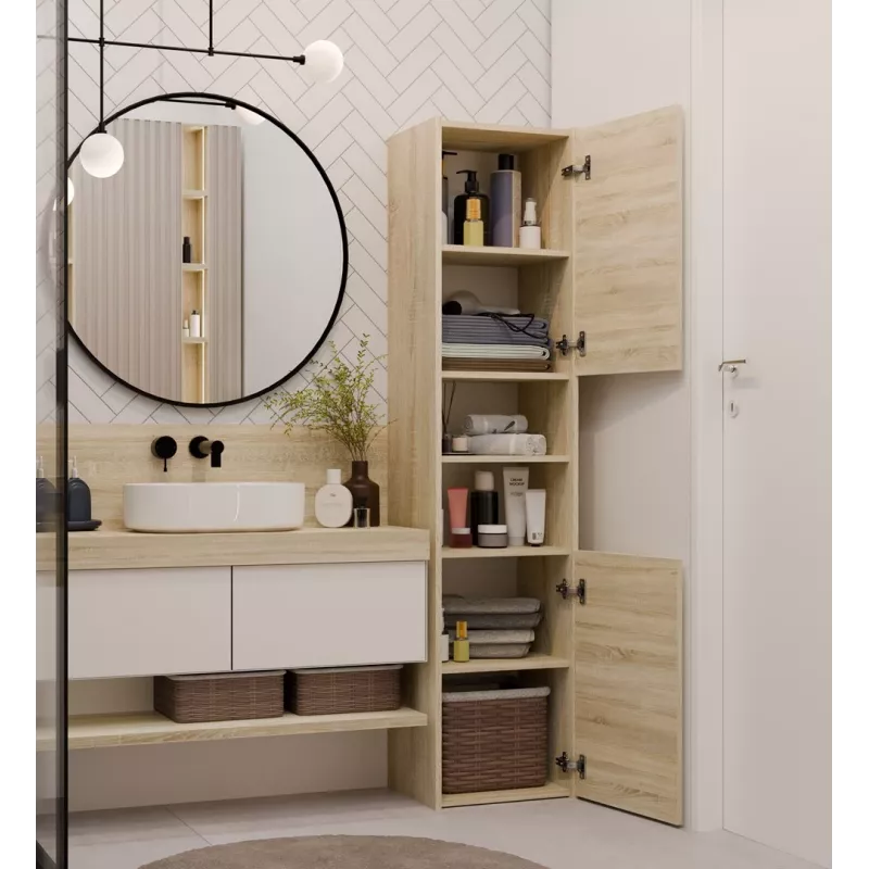 Vannas istabas uzglabāšanas skapis top e shop S40 SONOMA — Ozola rāmis, brīvstāvošs, 6 plaukti, 400×300×1700 mm