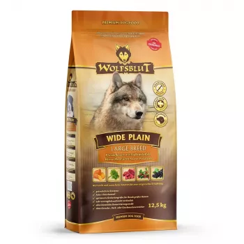 Sausā suņu barība Wolfsblut Wide Plain Large Breed — zirga gaļa un saldie kartupeļi, 12,5 kg, 24% olbaltumvielu, 10% tauku