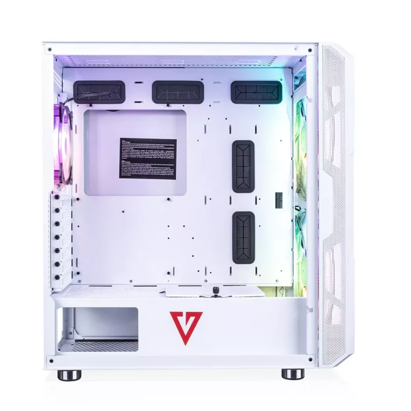 PC korpuss MODECOM AMIRANI ARGB Midi Tower balts — ATX/ITX, 35 cm GPU, 16,5 cm CPU dzesētājs, 2x200 mm ventilatori