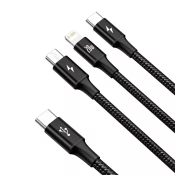 Baseus Rapid 3-in-1 USB kabelis 1,5 m USB A USB C/Micro USB A/Lightning Melns