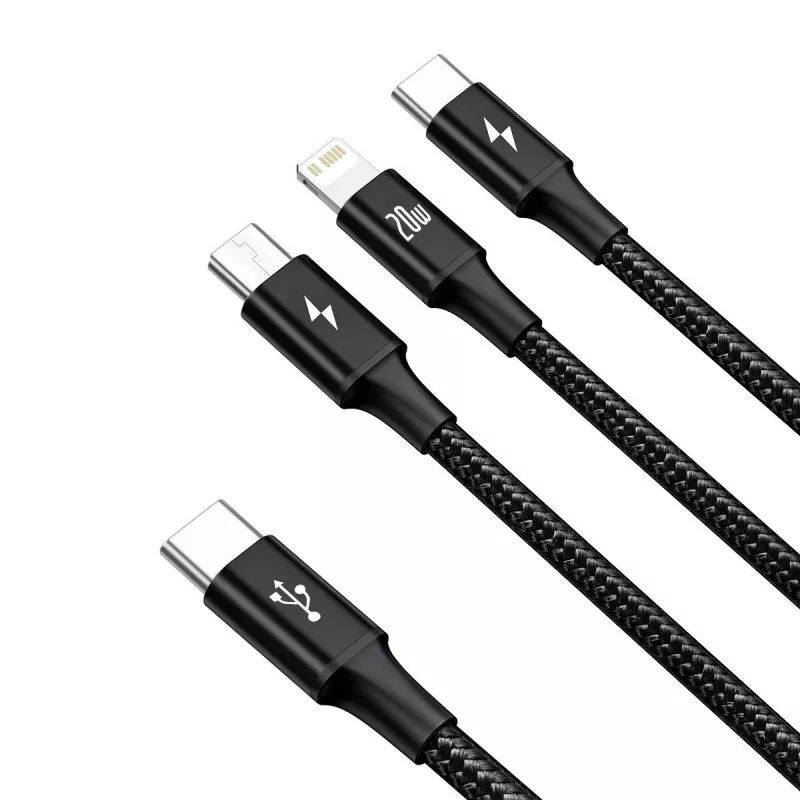 Baseus Rapid 3-in-1 USB kabelis 1,5 m USB A USB C/Micro USB A/Lightning Melns