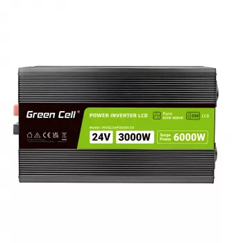 Automašīnas invertors zaļa Cell INVGC24P3000LCD 24V 3000W Tīrs sinusoidāls vilnis, 230V 50Hz, LCD, tips F