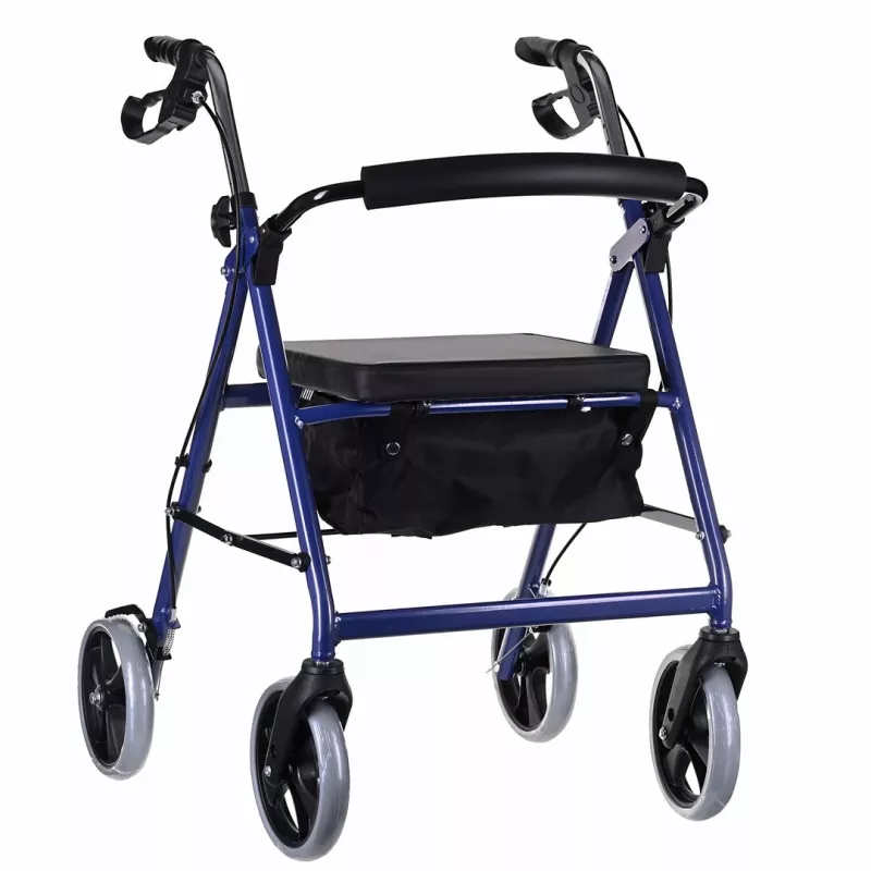 Četru riteņu rollators ar sēdekli, zils/melns