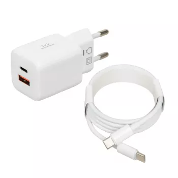 USB lādētājs IBOX ILUC42W 42W (33W max), 1×USB-C PD3.0, 1×USB-A QC3.0, 100–240V, balts