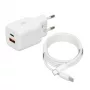 USB lādētājs IBOX ILUC42W 42W (33W max), 1×USB-C PD3.0, 1×USB-A QC3.0, 100–240V, balts
