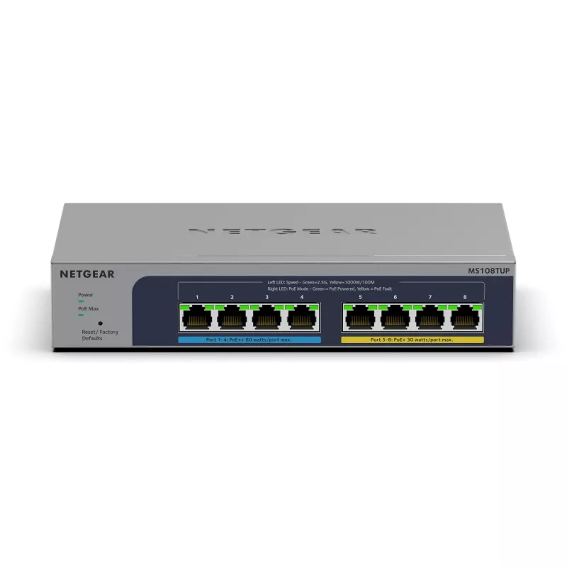 NETGEAR MS108TUP Nepārvaldāms L2 2.5G Ethernet (100/1000/2500) Power over Ethernet (PoE) Pelēks