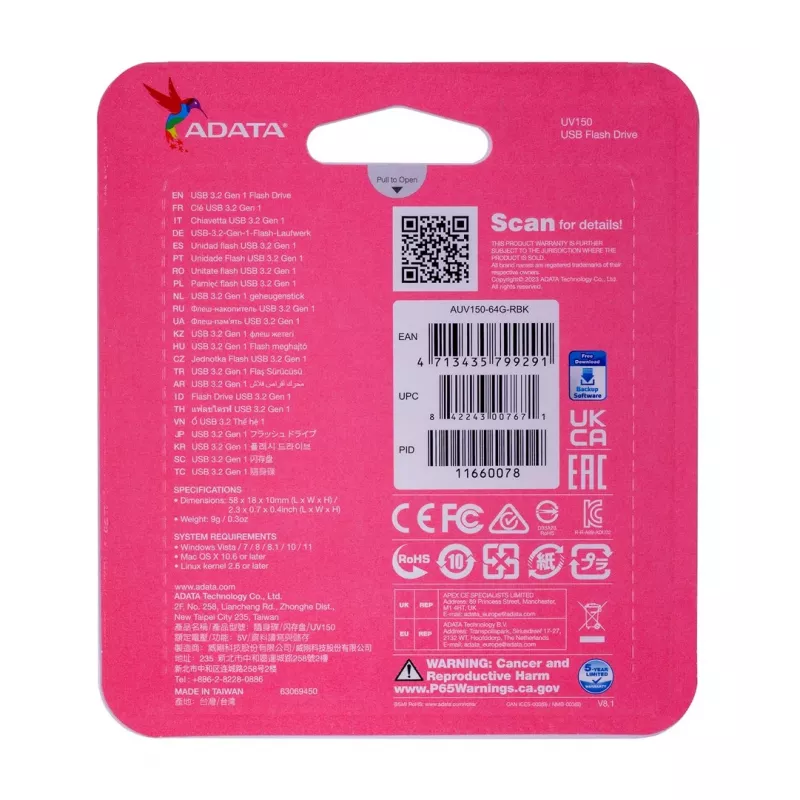 ADATA 64GB DashDrive UV150 USB zibatmiņa USB Type-A 3.2 Gen 1 (3.1 Gen 1) Melna