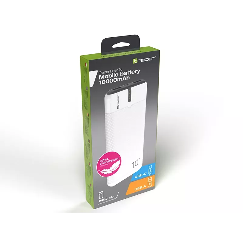 Power bank EnerGo 10000mAh balts-melns