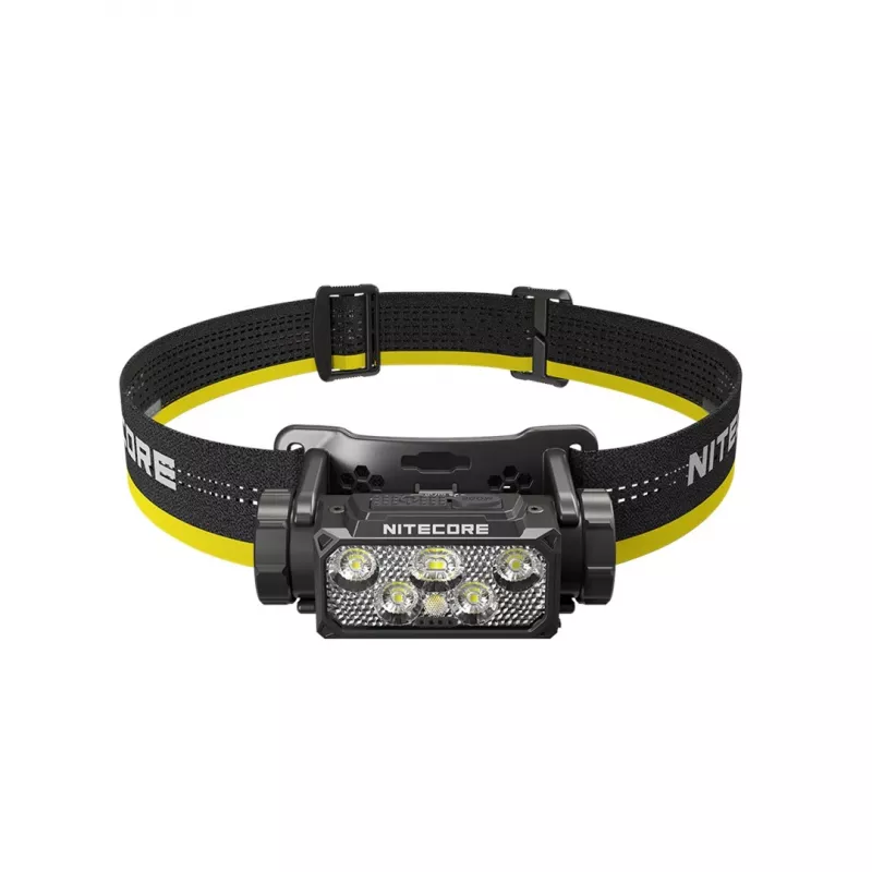 Galvas lukturītis Nitecore HC60 UHE ar 4000 mAh akumulatoru, 6 LED, ūdensizturīgs, triecienizturīgs, melns/dzeltens
