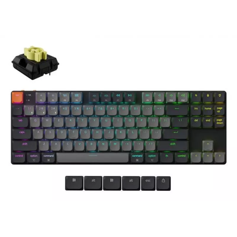 Mehāniskā 80% tastatūra Keychron K1X-B4 — USB + Bluetooth, QWERTY angļu, 87 taustiņi, RGB apgaismojums, Pelēka
