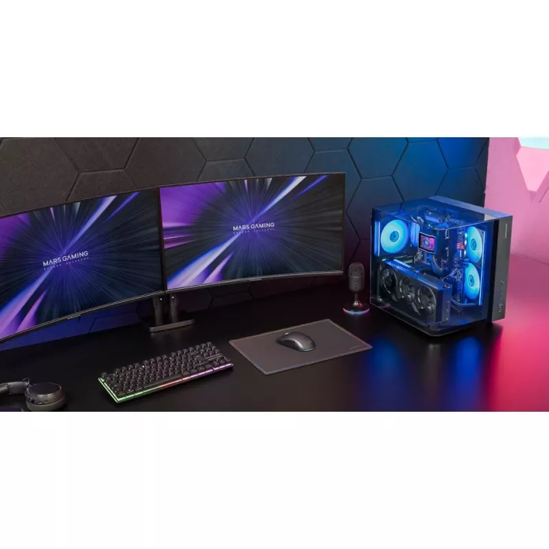 PC Midi Tower Case TACENS Mars Gaming MC-INFINIOLITE, Melns, Rūdīts stikls, atbalsta ATX/Micro-ATX/Mini-ITX, 120 mm ventilatori