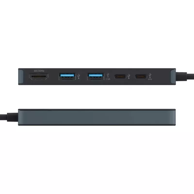 USB-C centrmezgls HYPER HD4101BKGL — 5 portu (USB-C, USB 3.2 Gen1 A tipa, HDMI 4K), 5000 Mbit/s, melns