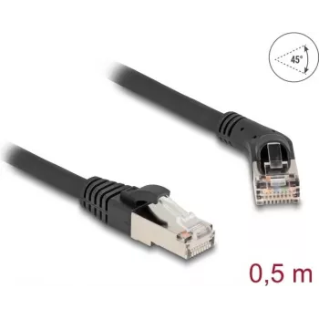 Tīkla kabelis DeLOCK RJ45 Cat.6A S/FTP 45° leņķī uz taisnu 0,5 m melns