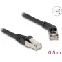 Tīkla kabelis DeLOCK RJ45 Cat.6A S/FTP 45° leņķī uz taisnu 0,5 m melns