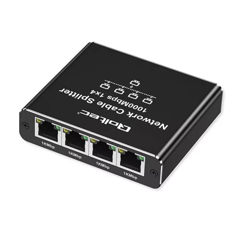 Ethernet mini slēdzis QOLTEC 52293 1x4 RJ45, 1-ieeja 4-izejas nepārvaldāms tīkla sadalītājs