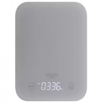 Virtuves svari Adler AD 3181, rūdīts stikls, 10 kg ietilpība, 1 g precizitāte, LCD displejs, pelēki