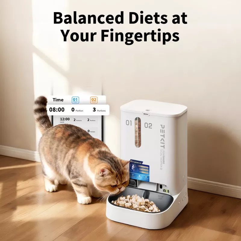Automātiskā mājdzīvnieku barotava PETKIT YumShare Dual-hopper 2 ar kameru, 5 L ietilpība, ABS un 304 nerūsējošais tērauds, balta