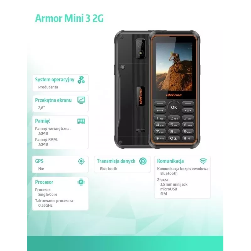 Mobilais tālrunis UleFone Phone Armor Mini 3 2G 2,8 collu melns