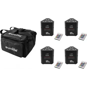 LED apgaismojuma komplekts EUROLITE AKKU TL-3 QuickDMX 4x ar mīksto somu — ar baterijām darbināmas TL-3 ierīces, QuickDMX vadība, pārnēsājama soma