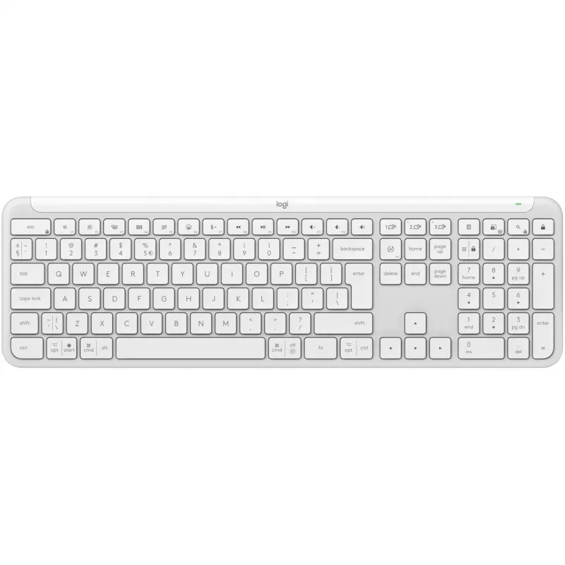 Logitech K950 Signature plāns tastatūra birojam, RF bezvadu + Bluetooth, QWERTY US International, balta