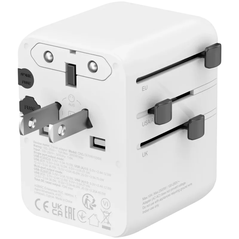 CANYON Ceļojumu adapteris OnTour 70 EU/UK/US/AUS 70W Balts