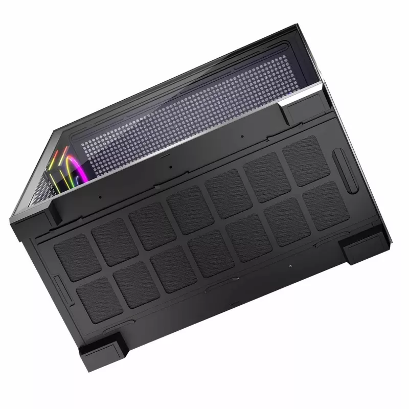 PC korpuss MODECOM Volcano Stellar 5F ATX Midi Tower, rūdīts stikls, 5 iepriekš uzstādīti ventilatori, USB‑C, atbalsta microATX/ATX, maks. GPU 420 mm, CPU dzesētāja augstums 175 mm