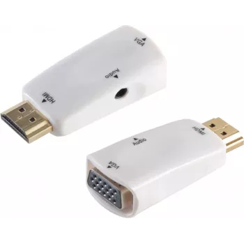 Kabeļa savienotāja adapteris S/CONN 10-01001 HDMI Type A VGA D-Sub 3.5mm Balts