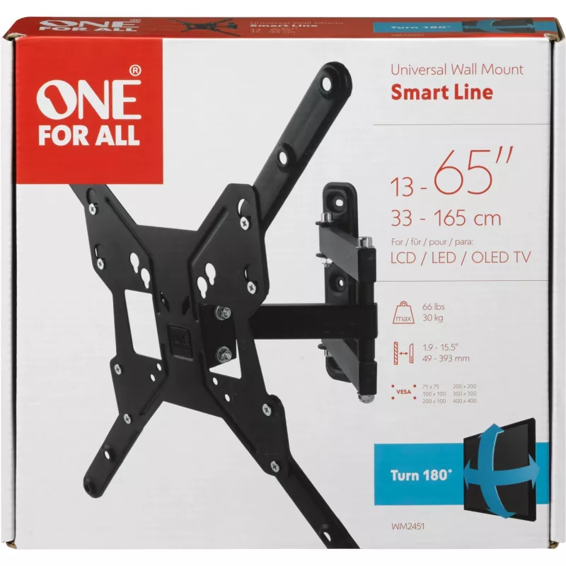 Universal Electronics One For All Smart WM 2451 - kronšteins - plakanajam ekrānam - ekrāna izmērs: 33-140 cm (13-55) - sienas stiprinājums (WM2451)