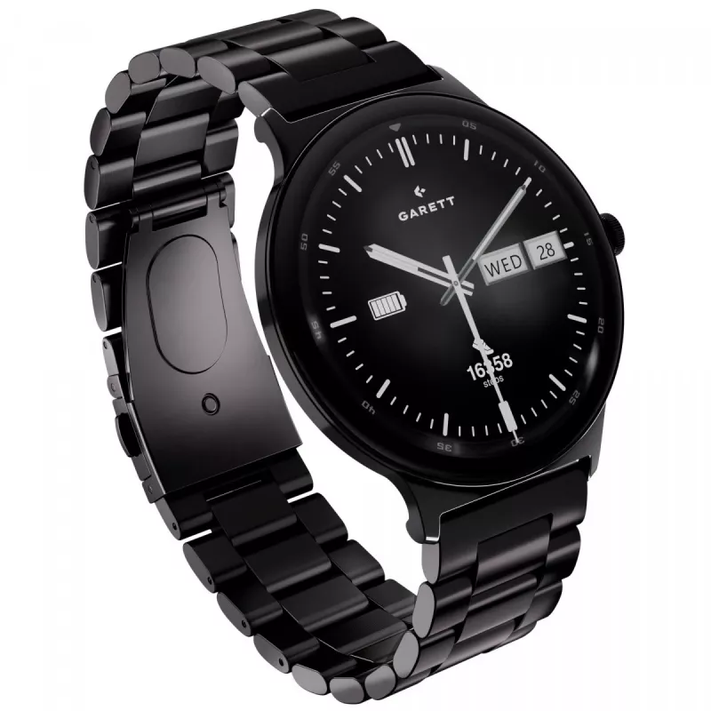 Smartwatch Garett Quantum — melns nerūsējošais tērauds