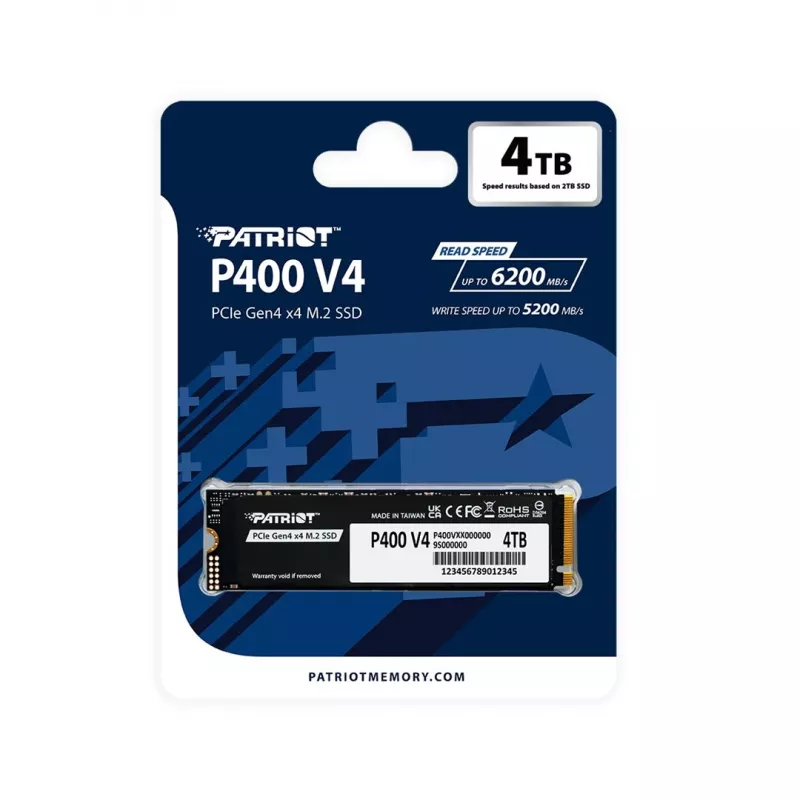 Solid State Drive PATRIOT P400 V4 4 TB M.2 NVMe (4000 GB, M.2, Melns)