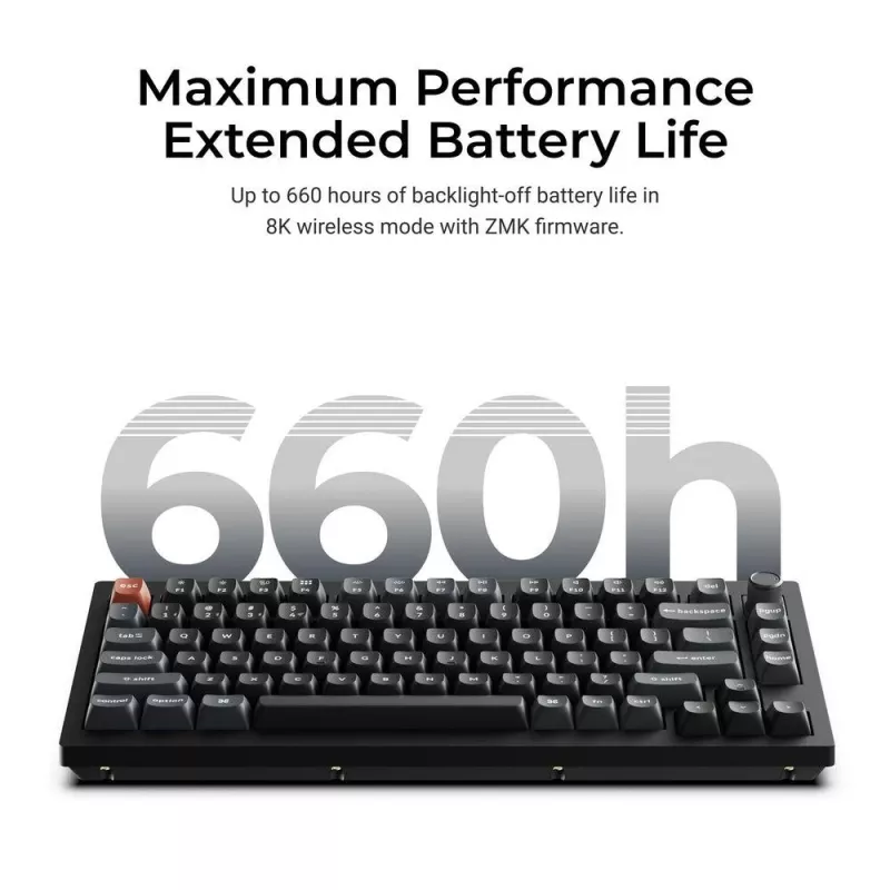Mehāniskā 75% tastatūra Keychron V1 Ultra 8K — QWERTY, Bluetooth un vadu, RGB, melna