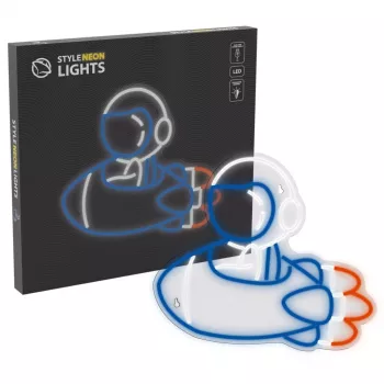 Dekoratīvā neona gaisma MANTA SNL90MT Style Neon Lights — Astronauts uz raķetes motīvs