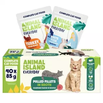 Mitrā kaķu barība animal island Everyday Turcija & Baltās zivs filejas buljonā, 40 x 85 g, pieaugušiem, bez graudaugiem, paciņas