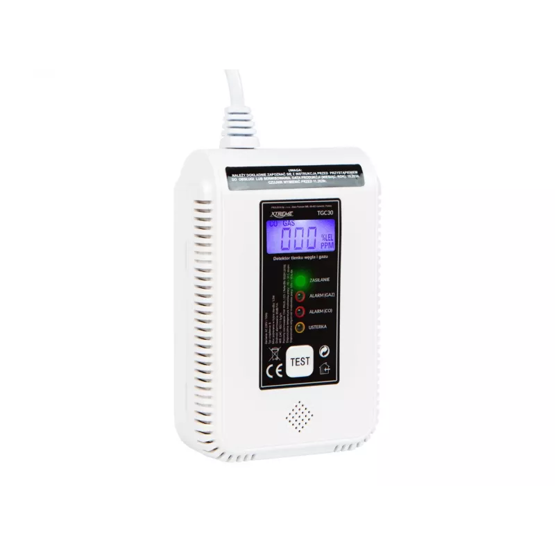 Oglekļa monoksīda un gāzes detektors BLOW TGC30 WiFi Tuya — LCD, 85 dB, vadu, virsmas montāža, balts