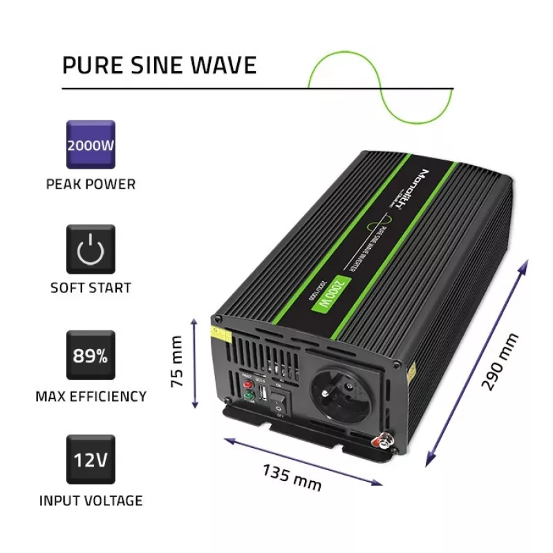 Auto invertors Qoltec Monolith 2000 W melns 12 V