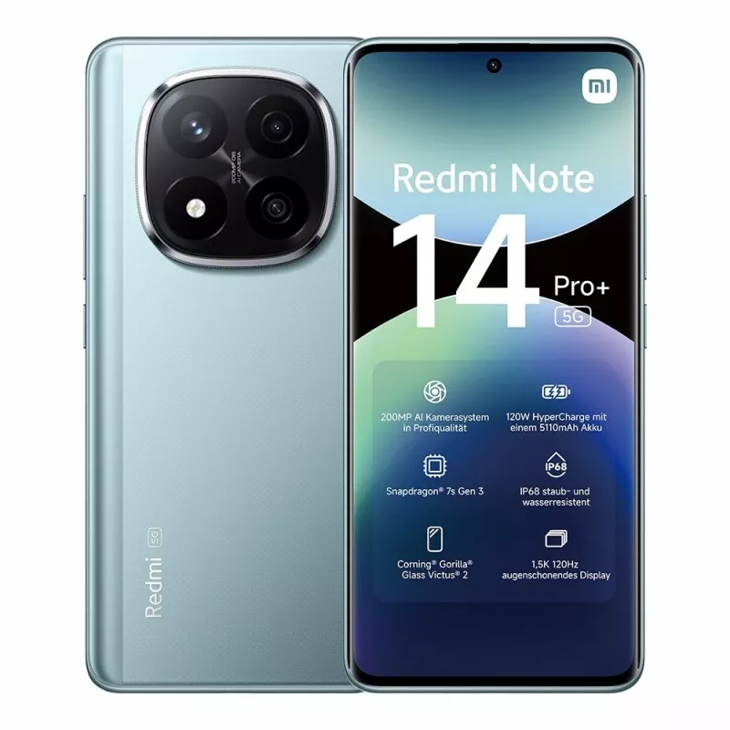 Viedtālrunis Xiaomi Redmi Note 14 Pro+ 5G — 6.67 collu AMOLED, 8 GB RAM, 256 GB, 200 MP, IP68, 5110 mAh