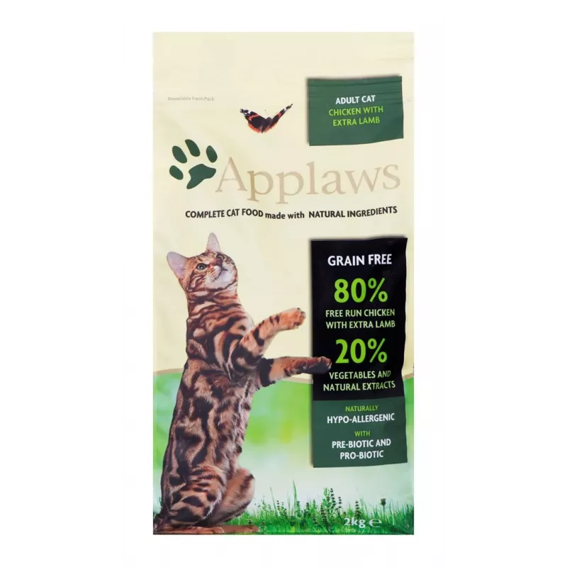 Applaws sausā kaķu barība pieaugušiem kaķiem ar vistu un jēra gaļu 2 kg — bez graudiem, 36% olbaltumvielu, 16% tauku
