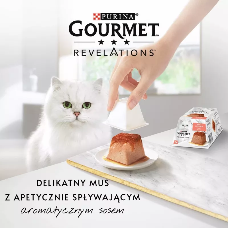 Mitrā kaķu barība Purina Gourmet Revelations Salmon paciņa 2 x 57 g, pieauguši kaķi, 81% mitrums