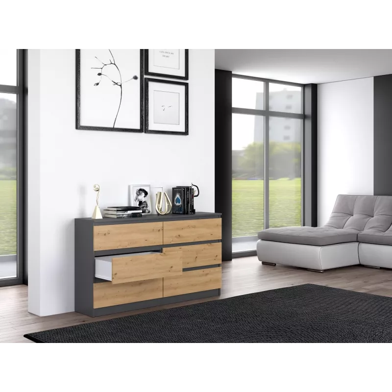 Kumode Top e Shop M6 140 ANT/ART, 6 atvilktnes, Antracīta ozols, 1380×750×400 mm