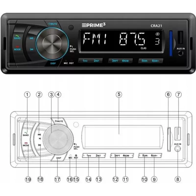 Automašīnas FM radio uztvērējs PRIME3 CRA21 BT Bluetooth ar FM uztvērēju un Bluetooth savienojumu