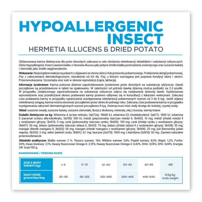 Sausā suņu barība VETEXPERT Veterinary Diet Hypoallergenic Insect 2 kg — pieaugušiem suņiem, bez graudiem, olbaltumvielas 21%, tauki 16%