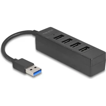 USB centrmezgls DELOCK 64350 — 4 portu USB 3.2 Gen 1 (Type-A), 5000 Mbit/s, 5 V/0,9 A, ABS, melns