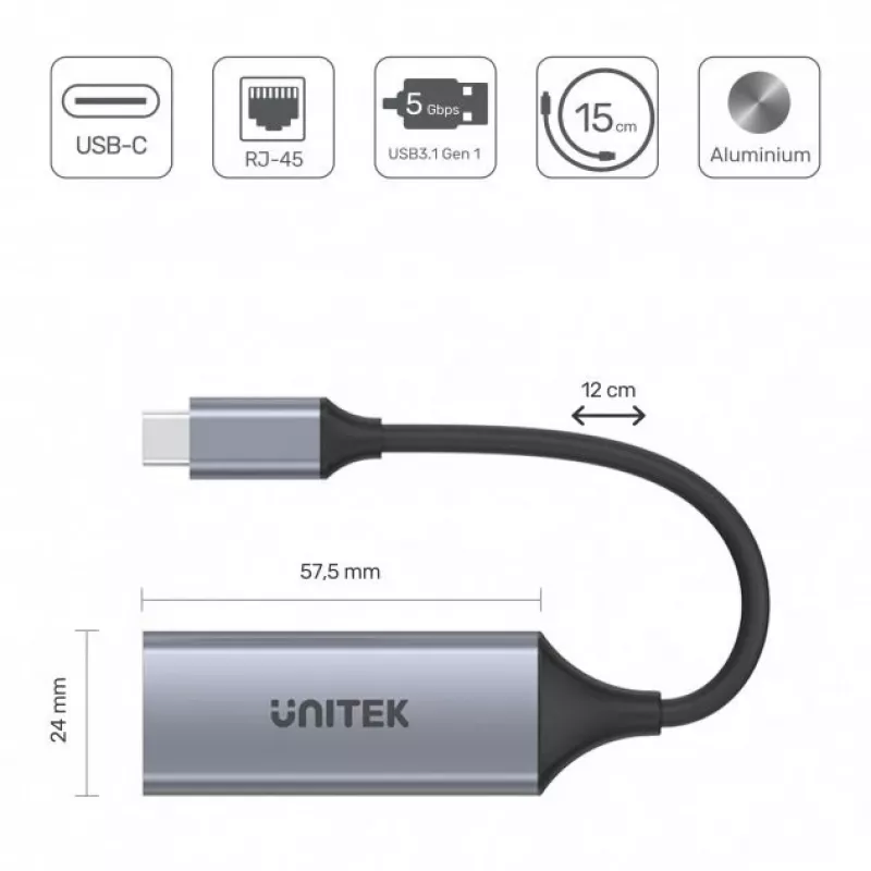Tīkla interfeisa karte Unitek U1312A, IEEE 802.3, pelēka, 0,5 m kabelis